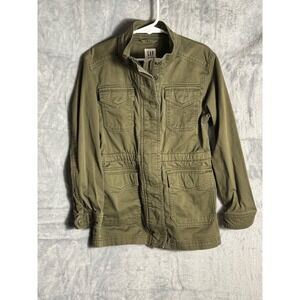 GAP Kids Utility Jacket Khaki Green Cargo‎ Pockets Drawstring Size S 6-7